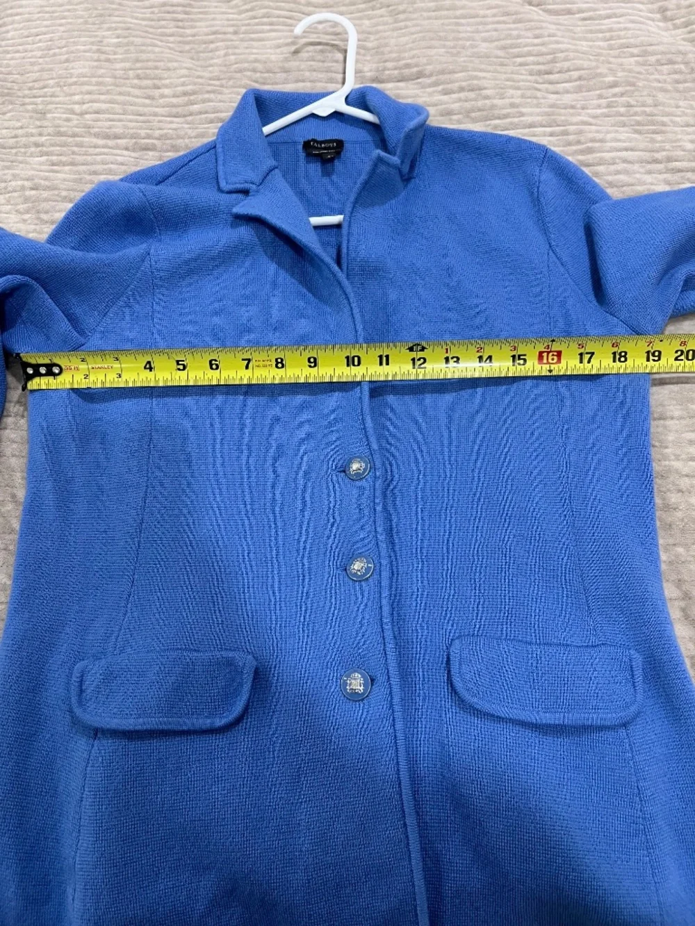 Pure Merino Wool Talbots Sweater Blazer Jacket Blue Size Large Button Front - Picture 14 of 16